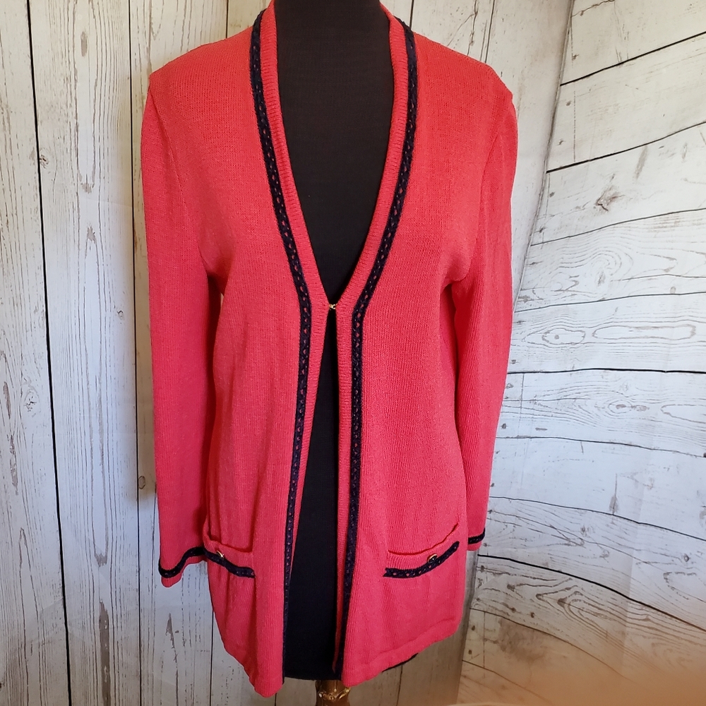 St. John Collection wool blend jacket coral with navy trim size Small